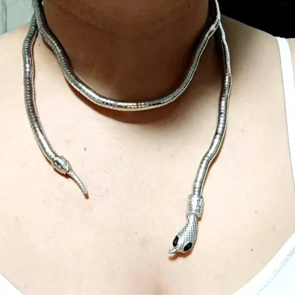 Serpenti Silver Metallic Magic Snake Cool Bendy Multilayer Necklace